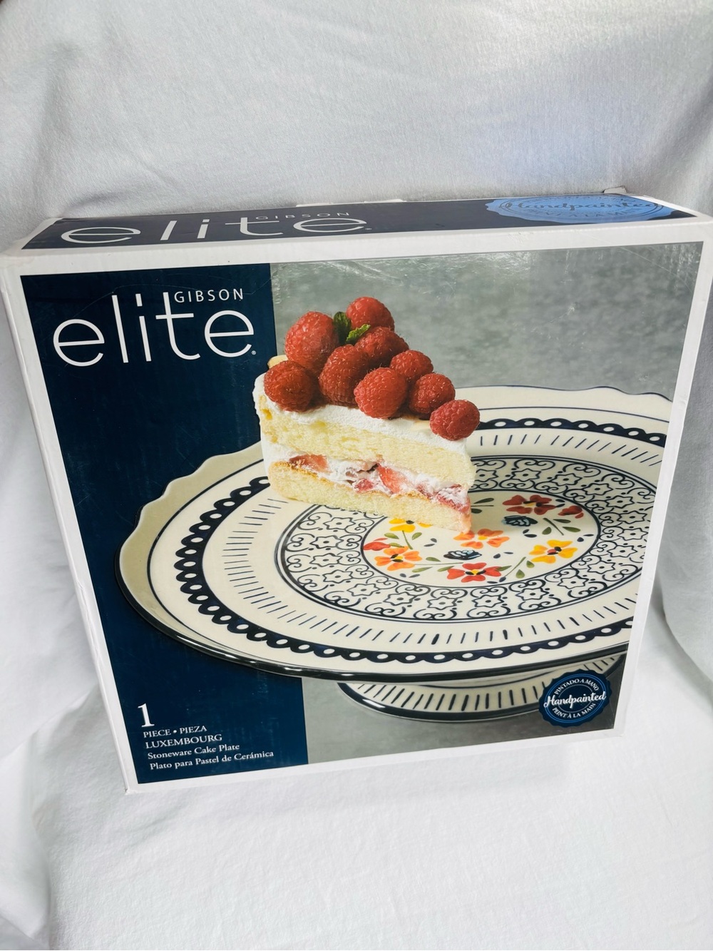 European folk art hand painted floral Gibson Elite Cake Stand